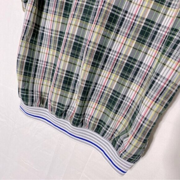 Jones New York Green Wht Plaid Short Sleeve Elastic Hem Snap Front Golf Shirt XL - Picture 11 of 14